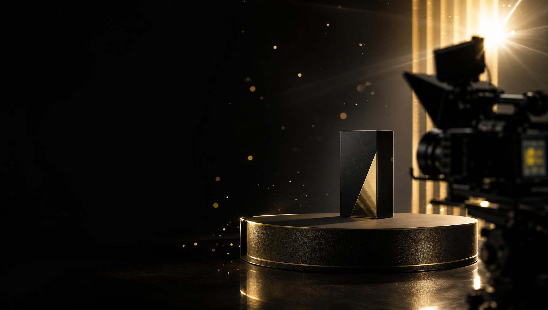 Premium commercial mockup placeholder — cinematic product spot with gold studio lighting and cinema camera